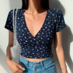 Floral Wrap V Neck Crop Top