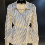 Stripped Asymmetrical Wrap Shirt - Image 2