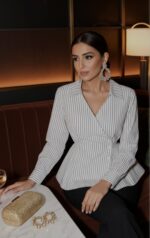 Stripped Asymmetrical Wrap Shirt - Image 6