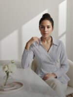 Stripped Asymmetrical Wrap Shirt - Image 4