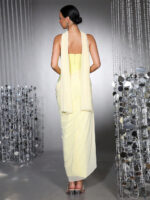 Diamond Studded Lime Drape Gown with Scarf - Image 4