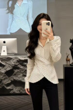 Ivory Stripped Wrap Shirt - Image 5
